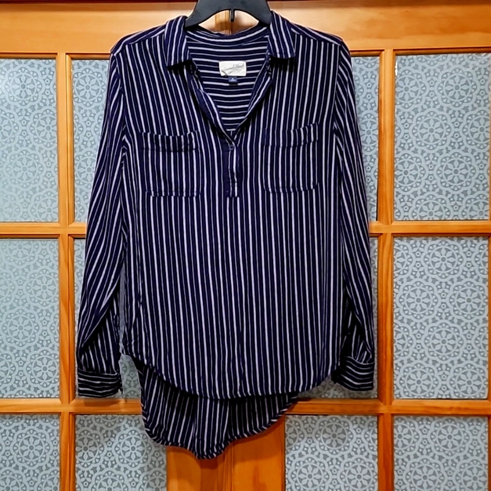 Striped Navy Blue Women's Top